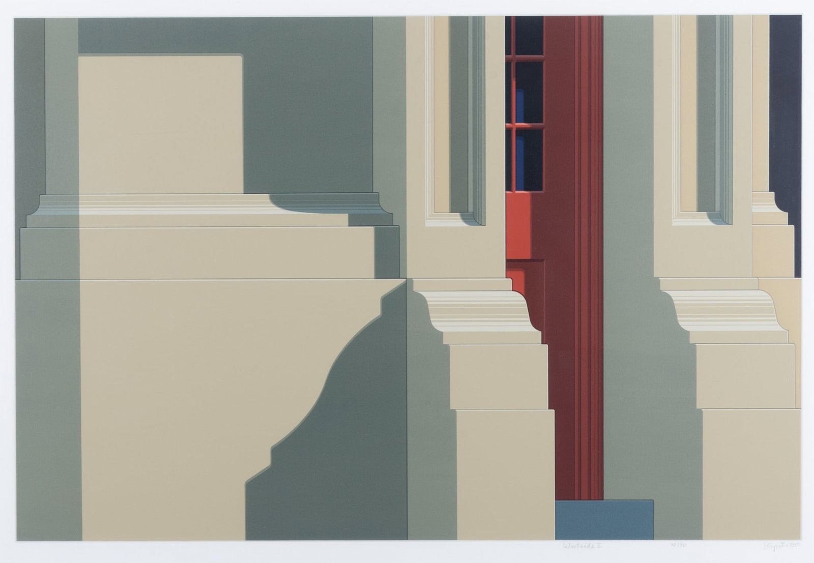 Hugh Kepets, American (b. 1946), Westside I, 1985, serigraph, ed. 70/90: Hugh Kepets American, (b. 1946) Westside I, 1985 serigraph, ed. 70/90 signed, dated, titled, and numbered lower margin, framed. 21 1/2 x 31 1/2 inches (visible); 30 x 40 inches (overall with frame)