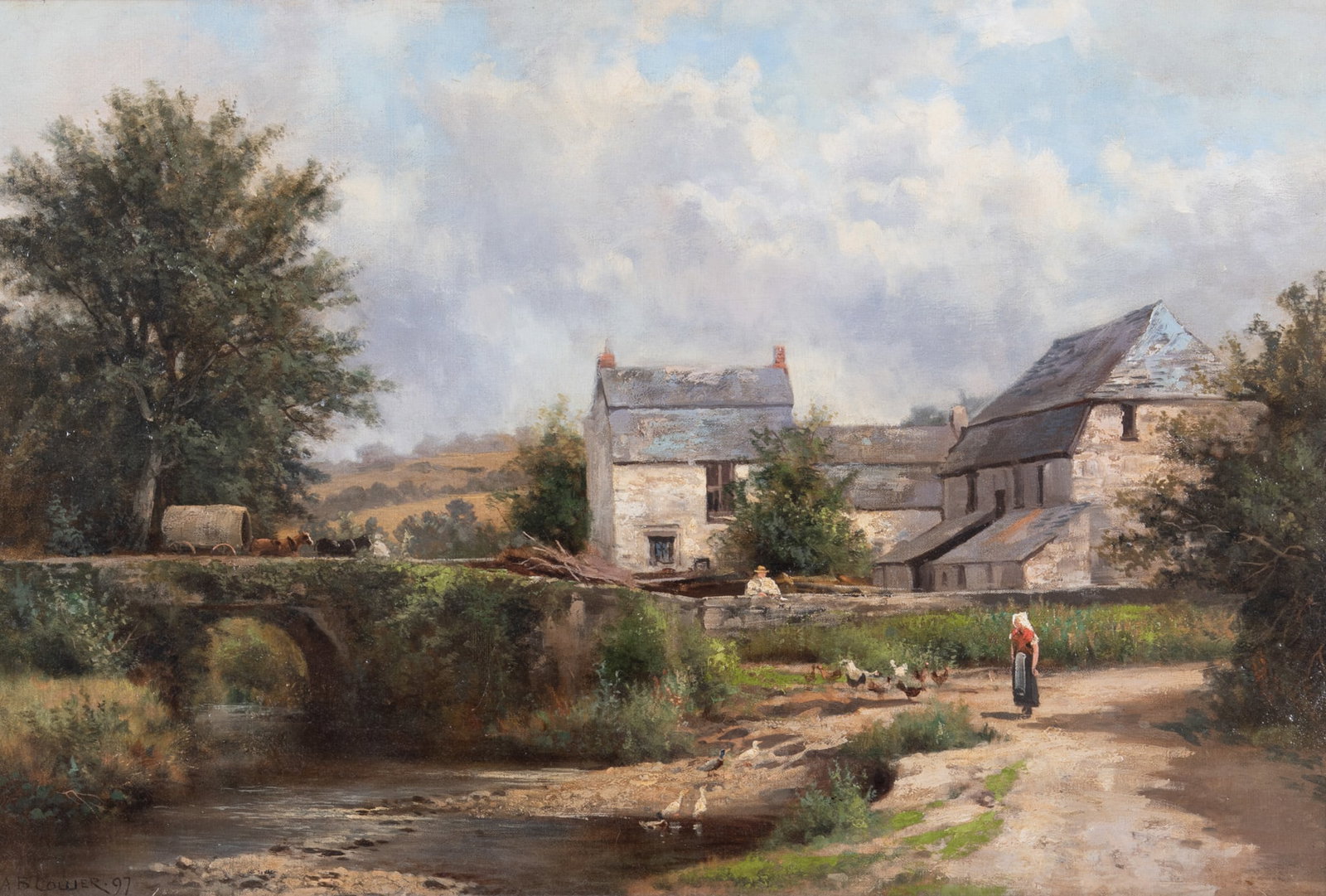 Arthur Bevan Collier, England (1832-1908), Farmhouse, 1897, oil on canvas: Arthur Bevan Collier England, (1832-1908) Farmhouse, 1897 oil on canvas signed and dated lower left, gilt-framed. 20 x 30 inches; 26 1/2 x 37 inches (overall with frame)