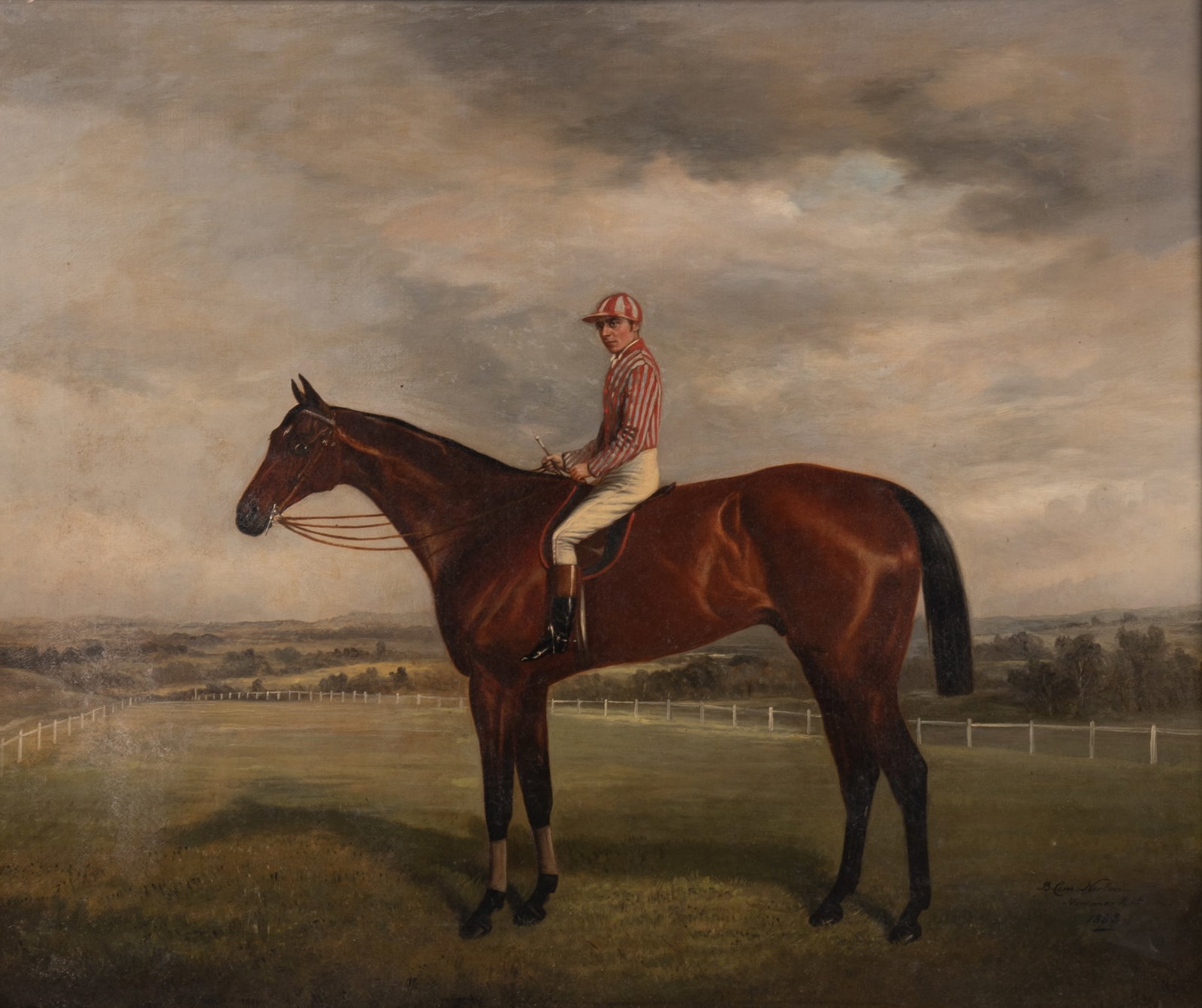 Benjamin Cam. Norton, United Kingdom (1835-1900), Newmarket, 1883, oil on canvas: Benjamin Cam. Norton United Kingdom, (1835-1900) Newmarket, 1883 oil on canvas signed and dated lower right, framed. 25 x 30 inches