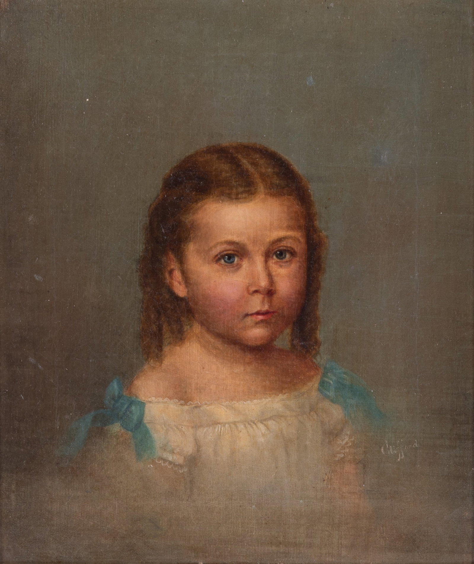 Artist Unknown, Late 19th -Early 20th Century, Bust-Length Portrait of a Young Girl, oil on canvas (1 of 5)