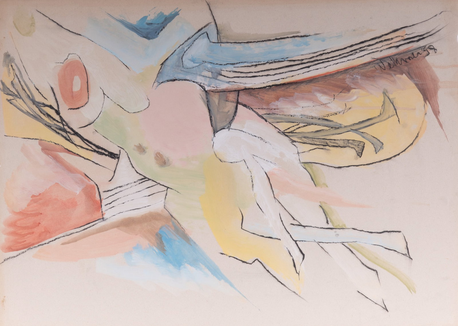 John Wehmer, Missouri (1927-2019), Untitled, 1958, mixed media on paper: John Wehmer Missouri, (1927-2019) Untitled, 1958 mixed media on paper signed and dated upper right, unframed. 18 x 25 1/2 inches