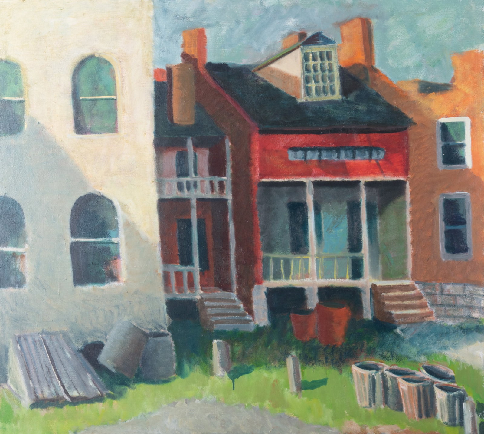 Artist Unknown, American 20th Century, Shirley's Whore House, oil on canvas: Artist Unknown American, 20th Century Shirley's Whore House oil on canvas unsigned, titled verso, framed. Provenance: The Estate of John Wehmer, St. Louis 36 x 40 inches