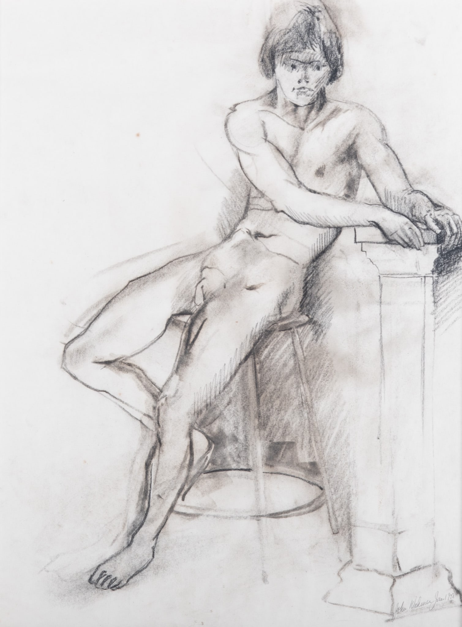 John Wehmer, Missouri (1927-2019), Figure #1, 1978, charcoal (1 of 4)