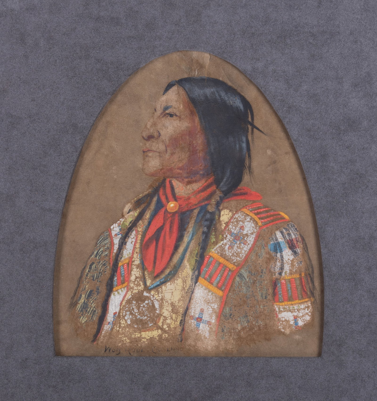 Chief Wolf Robe, Cheyenne, Portrait on Leather Hide (1 of 4)