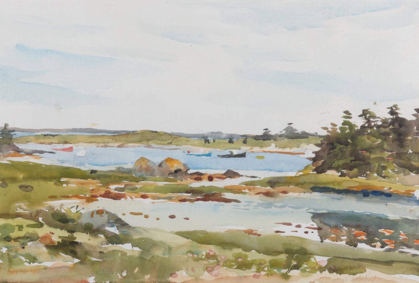 Charles Reid, New York / Connecticut (1937-2019), Lobster Boats, watercolor on paper: Charles Reid New York / Connecticut, (1937-2019) Lobster Boats watercolor on paper signed lower right, framed. 15 x 22 inches; 23 x 30 1/2 inches (overall with frame)