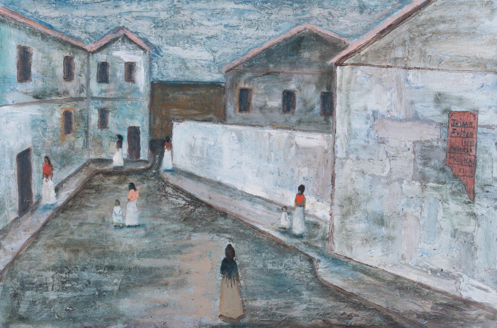 Jaime Fulton, 20th Century, Village Scene, Pollensa Mallorca, Spain, 1955, oil on board (1 of 4)