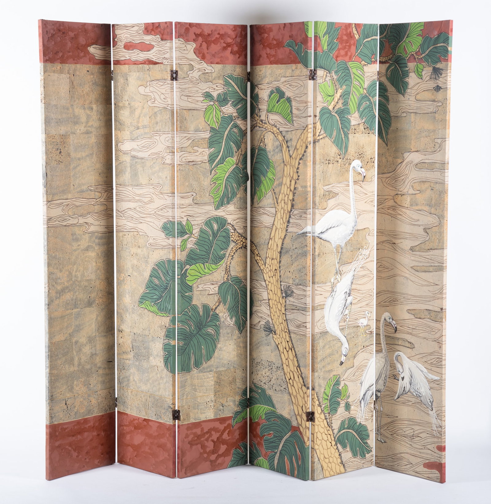 A Mid-Century 6-Panel Hand-Painted Room Screen (1 of 3)