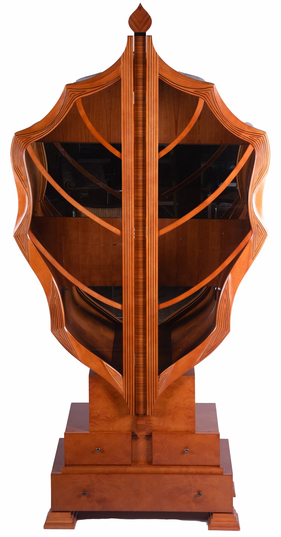 Carpanelli Leaf Display Cabinet: Carpanelli Leaf Display Cabinet Italian, 20th C. One piece, this Briarwood sculptural piece is made to resemble a leaf. The doors open inwards towards the middle, a glass shelf inside for display. The