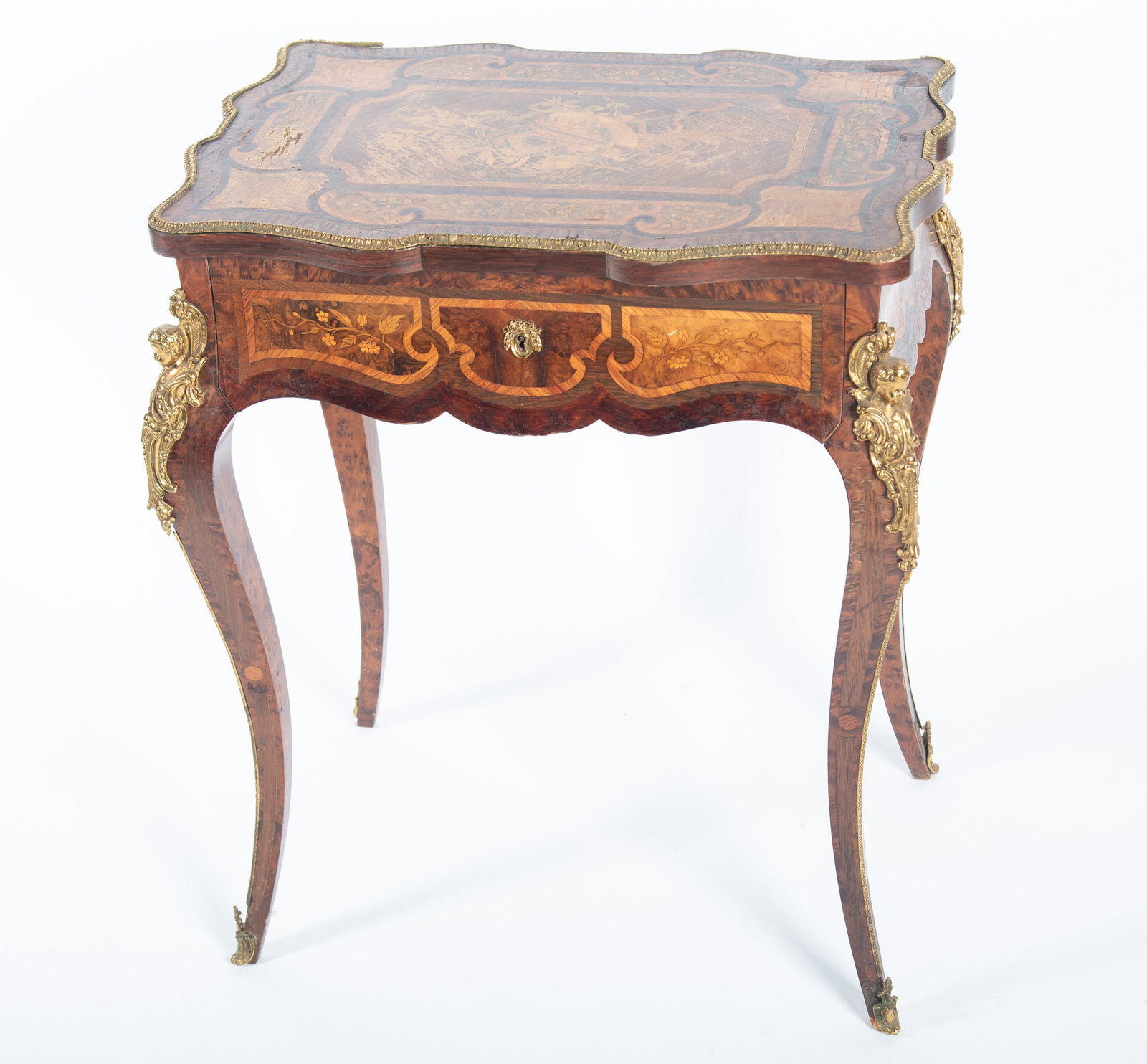 French Louis XV Style Marquetry Inlaid Vanity Table (1 of 5)