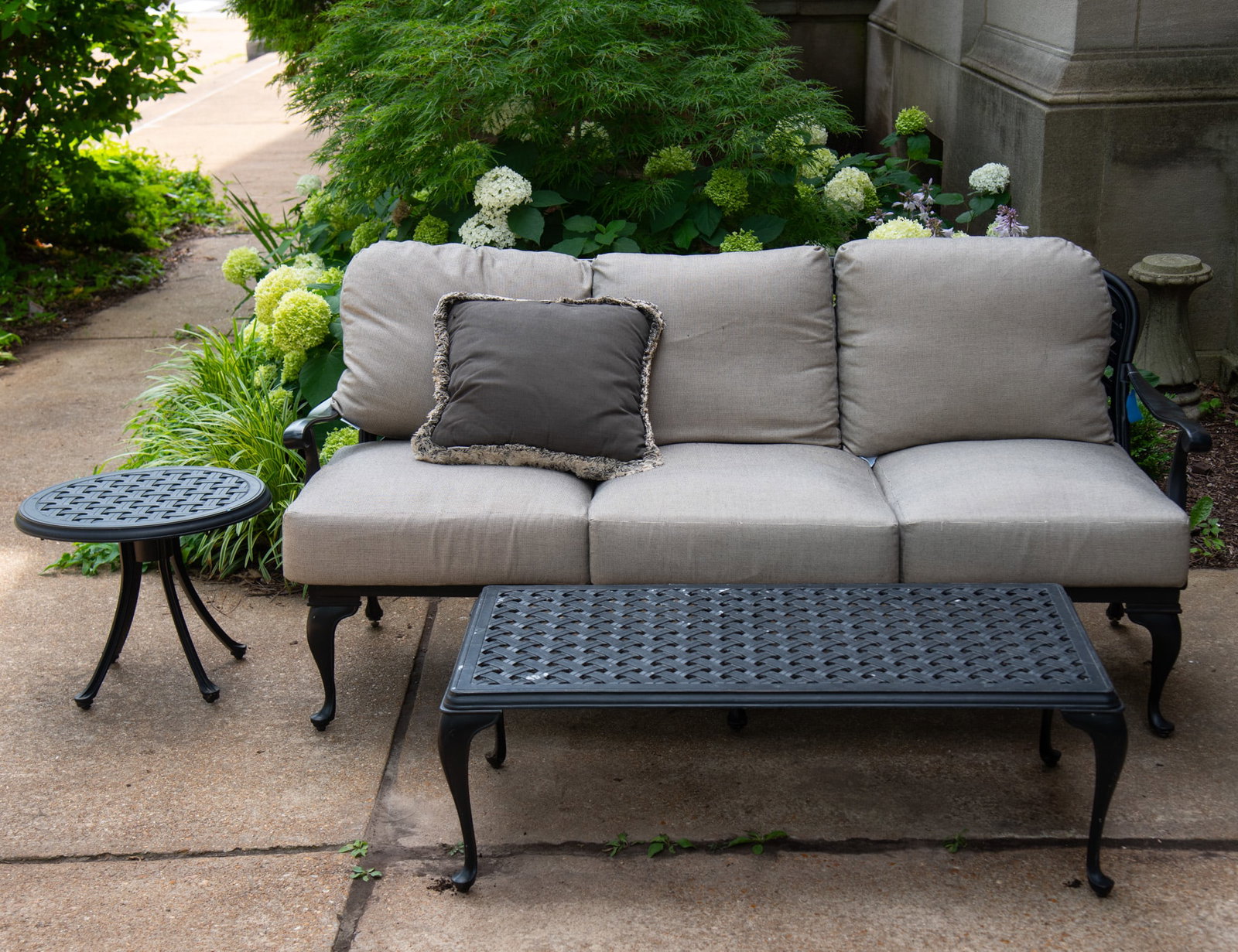 Outdoor / Patio Cast Metal Sofa and Coffee Table, and Circular Side Table (1 of 3)