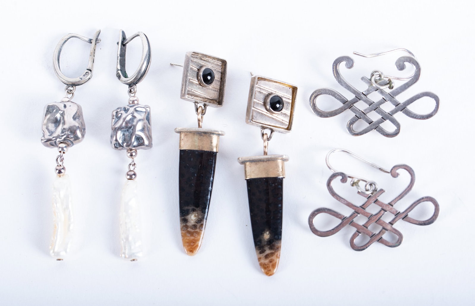 Three Pairs of Sterling Silver Designer Earrings (1 of 1)