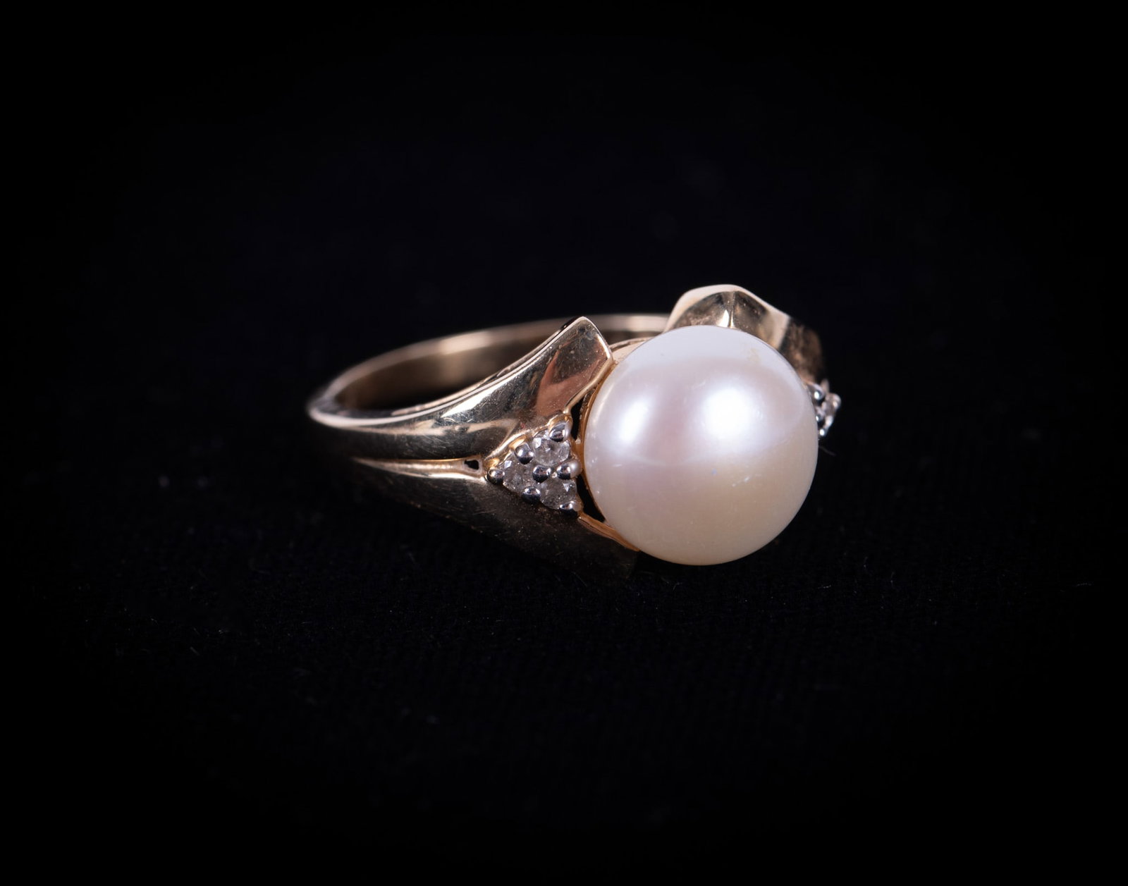 14K Yellow Gold Pearl Ring with Diamonds (1 of 2)