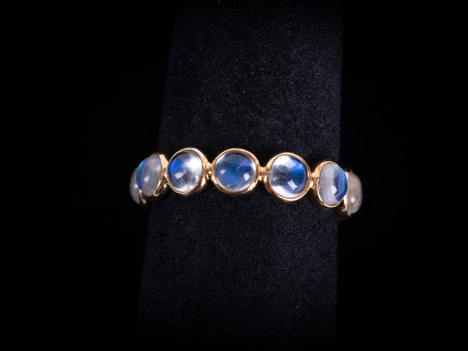 18K Gold Natural Rainbow Moonstone Band Ring (1 of 2)