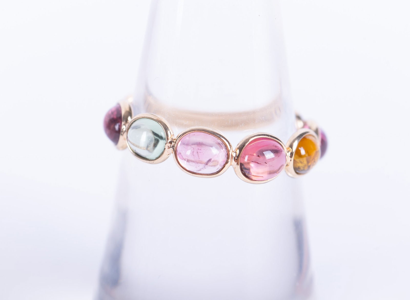 18K Gold Natural Multi-Color Tourmaline Band Ring: 18K Gold Natural Multi-Color Tourmaline Band Ring Total weight 6.97 carats, Tourmaline weight 3.60 carats. Size 6.75