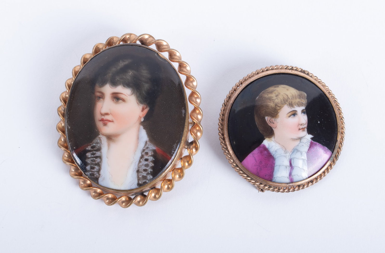 Two Antique Hand Painted Porcelain Portrait Brooches (1 of 3)