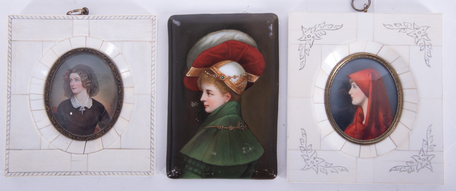 Antique Framed Pair of Finely Painted Portrait Miniatures along with a Painted, Porcelain-Unframed (1 of 4)