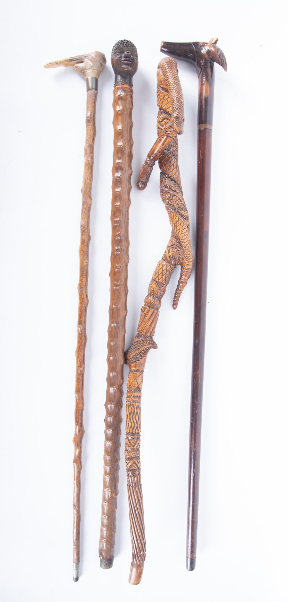 Four Vintage Carved Wood Folk Art Walking Canes (1 of 4)