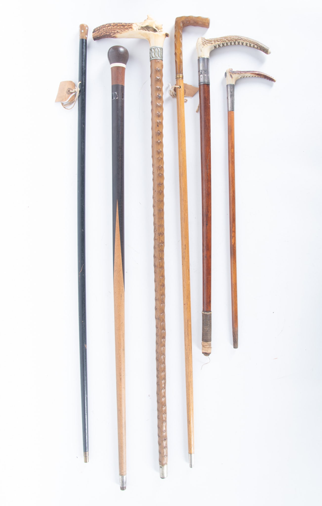 Six Vintage Walking Canes, Primarily with Antler Handles (1 of 4)