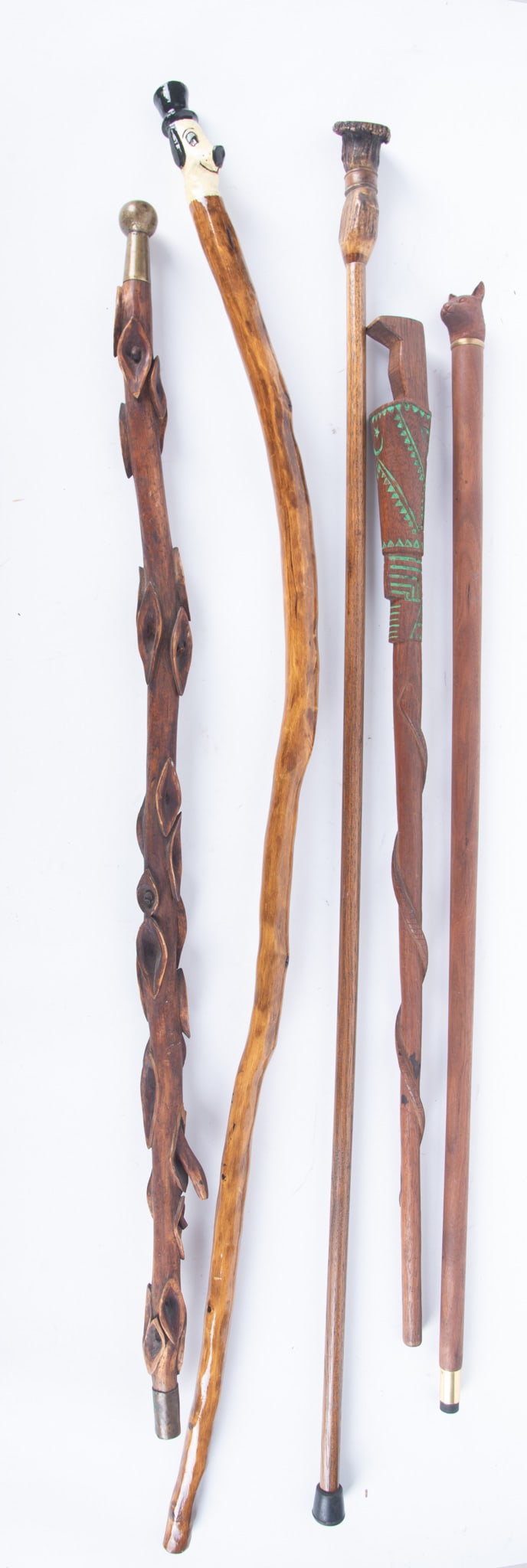 A Grouping of Five Hand-Carved Wooden Walking Sticks (1 of 4)