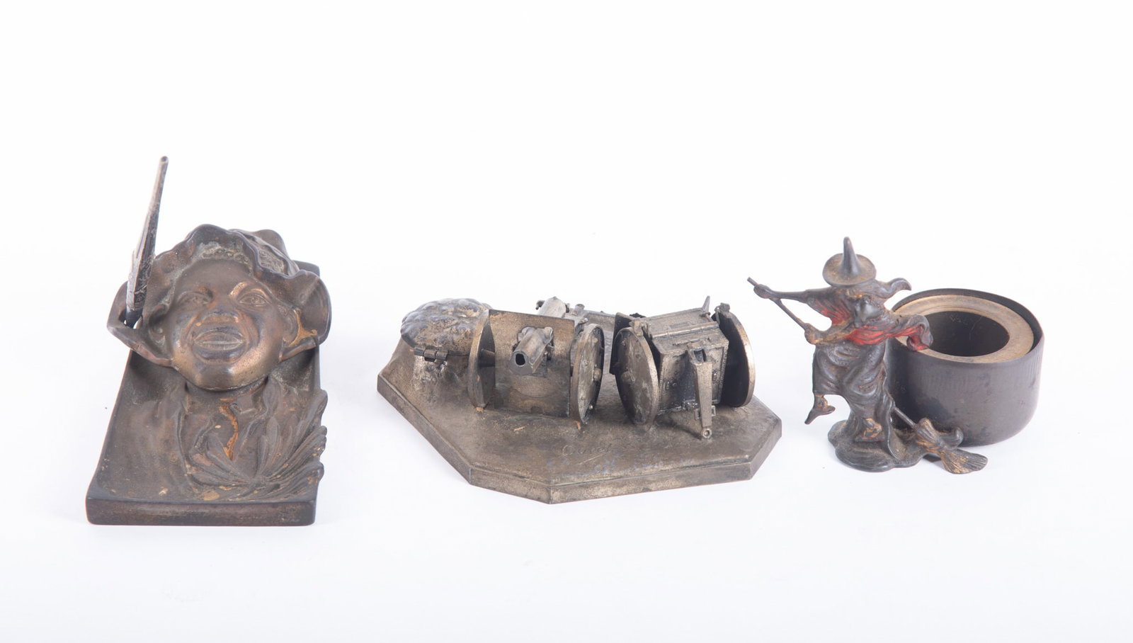 Three Antique Bronze and Bronzed Metal Inkwells (1 of 4)