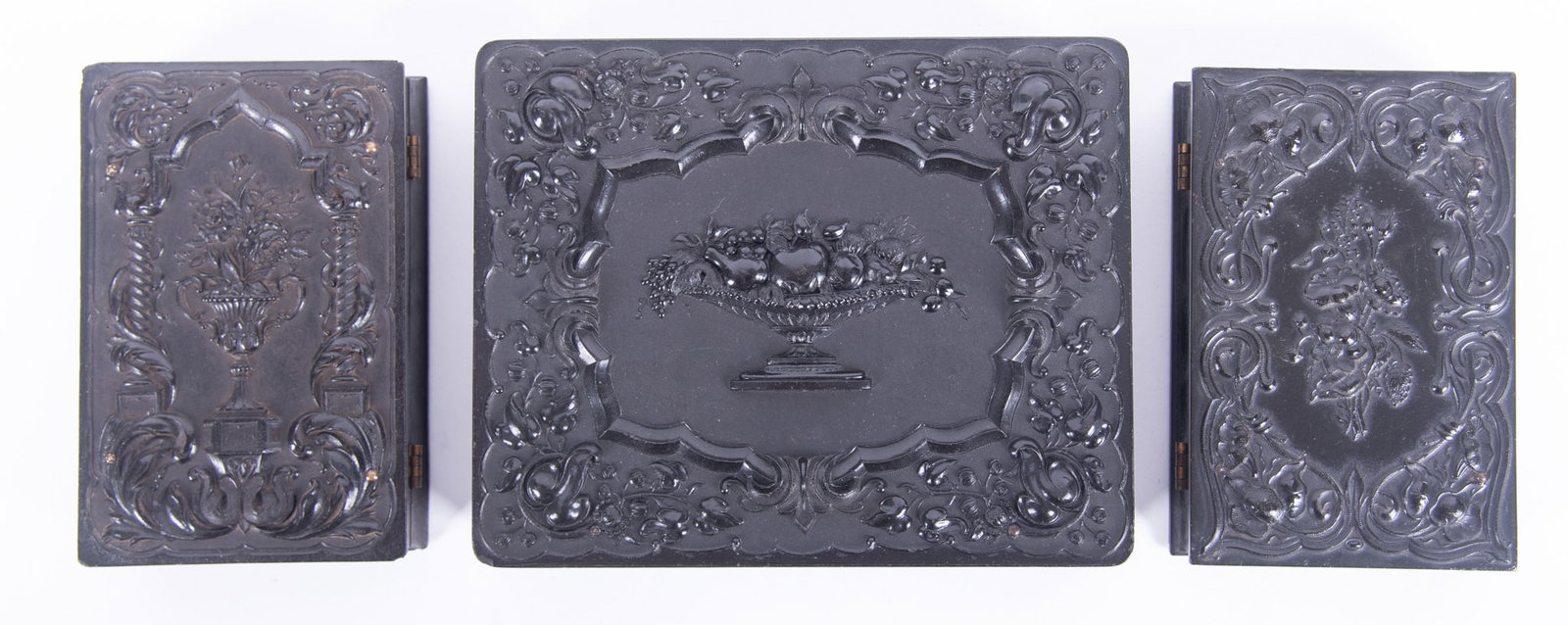 A Grouping of Half Plate and Sixth Plate Union Cases (Three): A Grouping of Half Plate and Sixth Plate Union Cases (Three) "The Bowl of Fruit," Littlefield, Parsons and Company, with a tintype family portrait (Krainik-13) rare; "Jardiniere of Roses,"