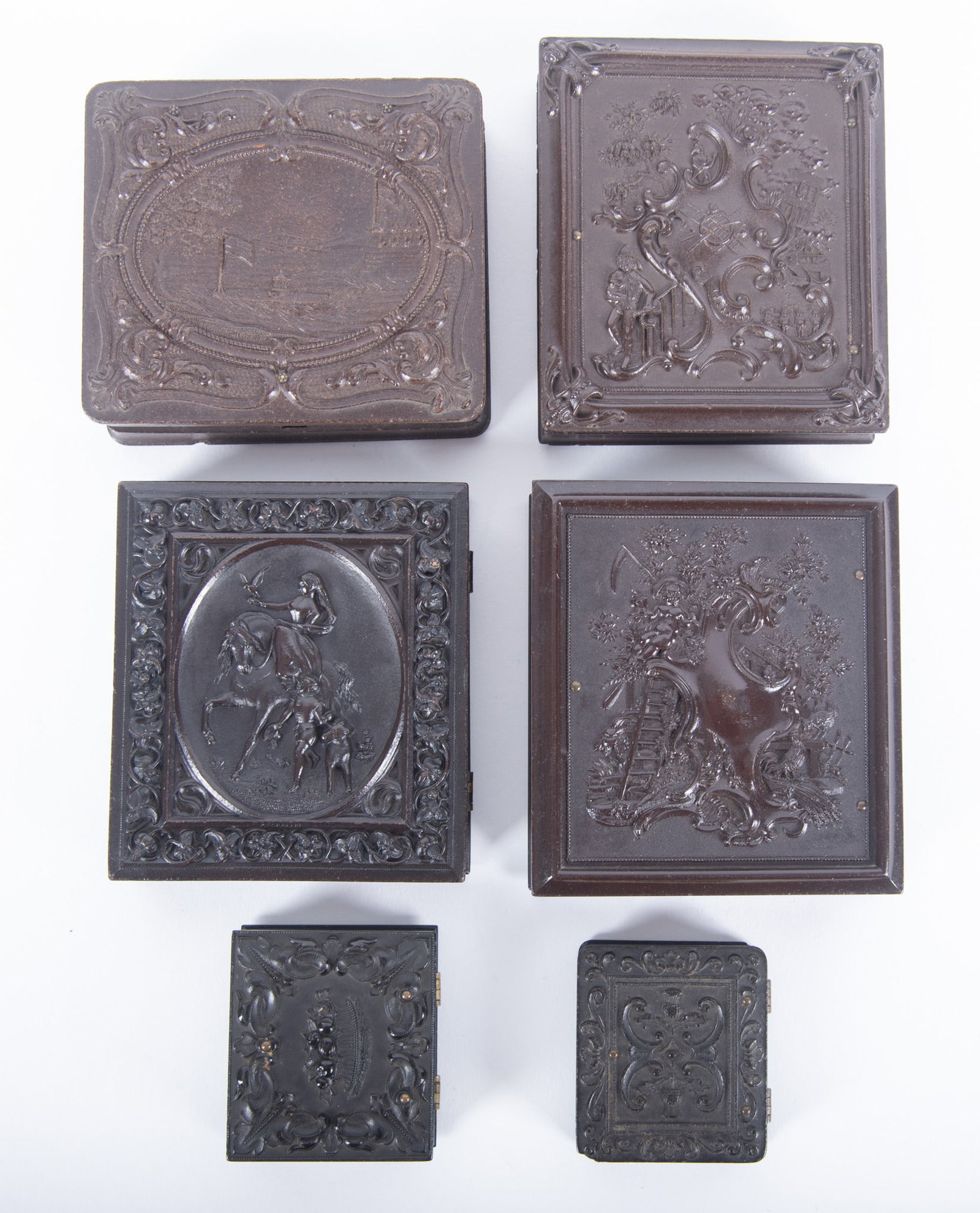 A Grouping of Four Sixth Plate and Two Sixteenth Plate Union Cases (1 of 5)