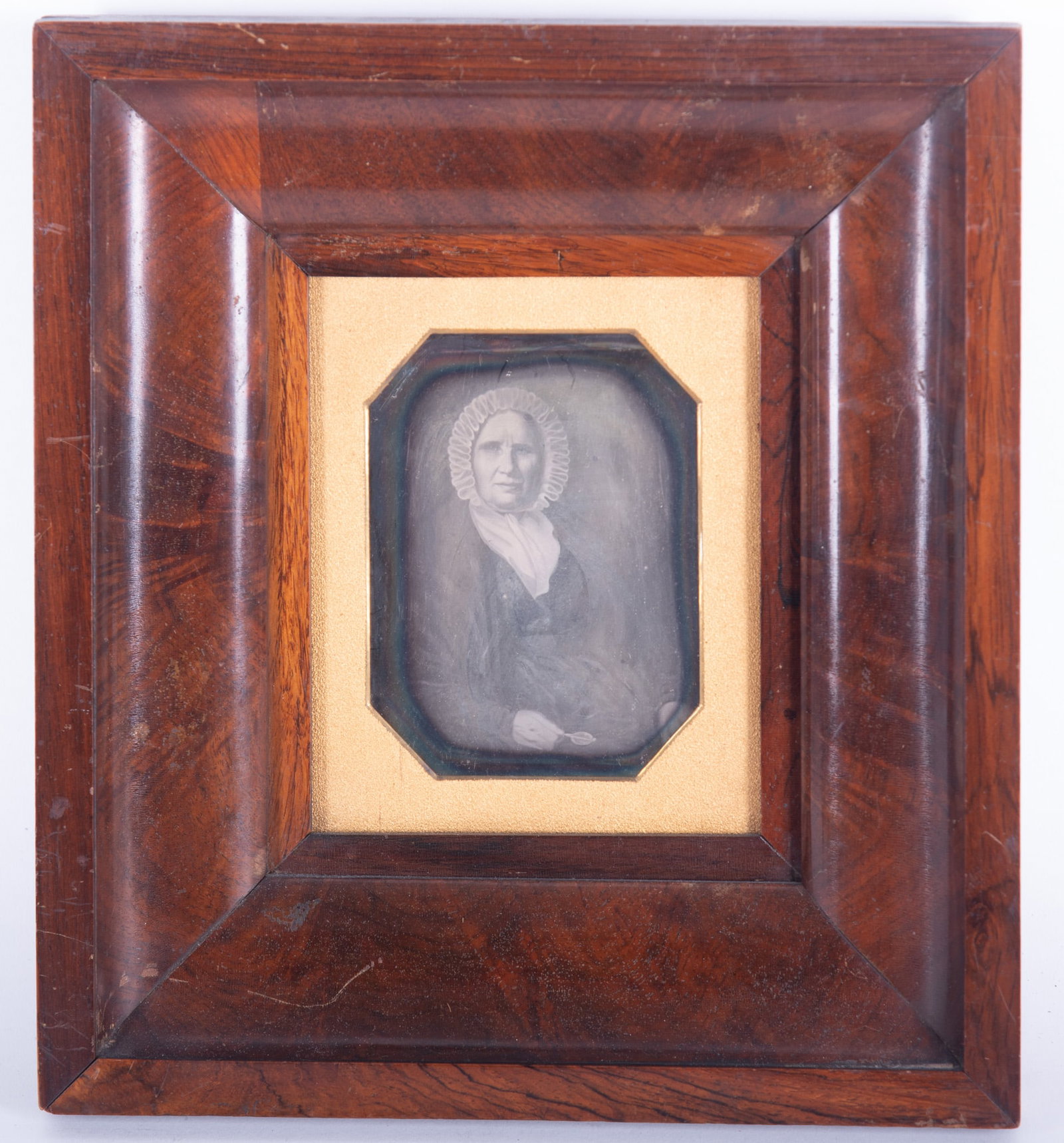 A Half-Plate Daguerreotype of a Woman in Bonnet, with Identification (1 of 3)