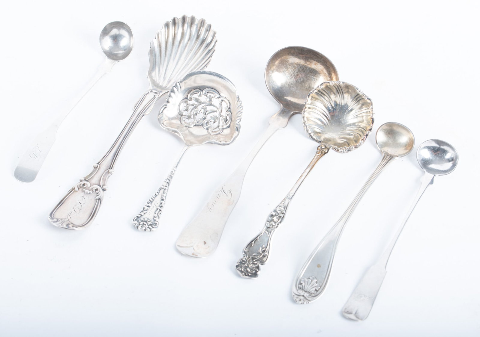Seven Antique Coin and Sterling Silver Sauce Ladles and Spoons (1 of 3)