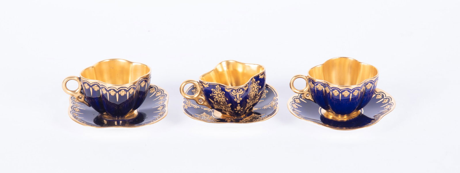 Three Coalport Porcelain Cobalt and Gold Gilt Demitasse Cups and Saucers (1 of 3)