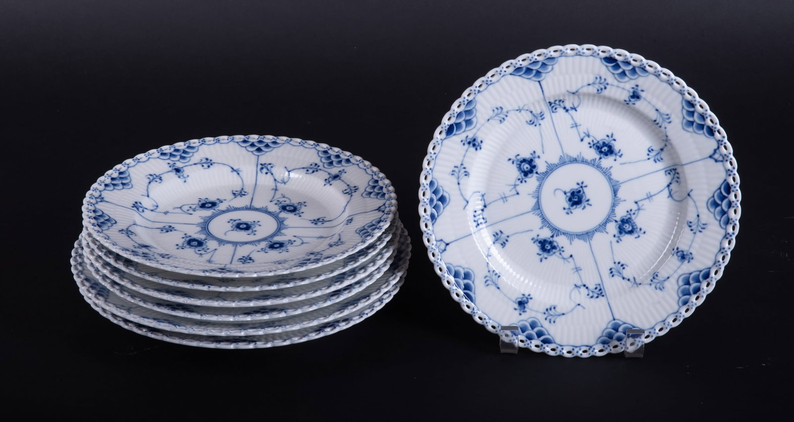 An Assembled Collection of Seven Royal Copenhagen Blue Fluted Full Lace Plates (1 of 3)