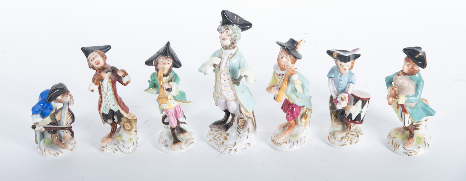 Seven German Porcelain Monkey Band Figures (1 of 4)