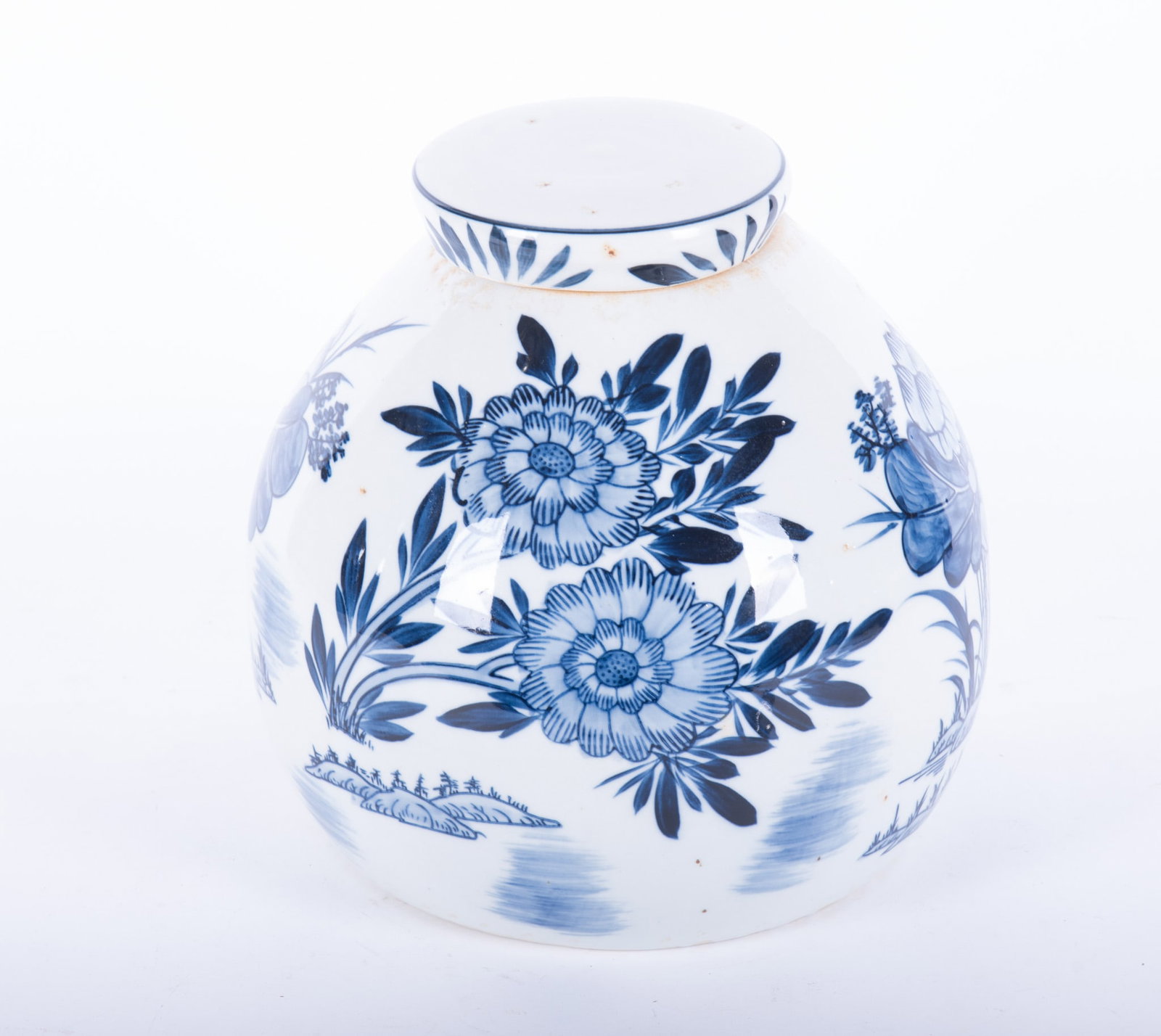 Blue and White Pottery Lidded Jar: Blue and White Pottery Lidded Jar Height: 11 inches