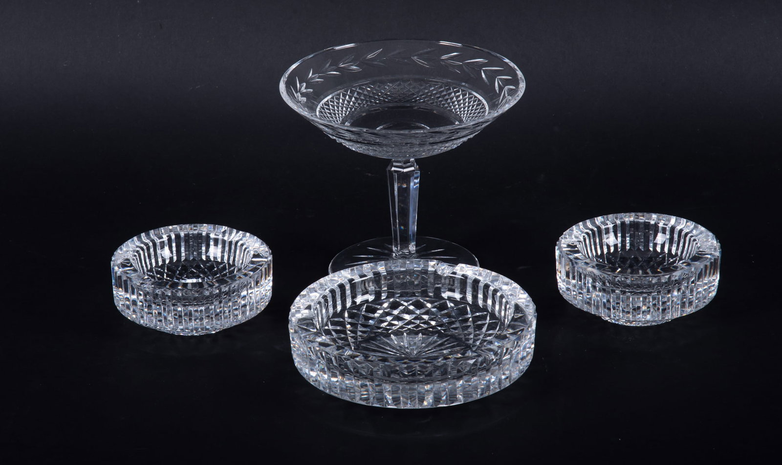 A Waterford Cut Crystal Compote and Three Piece Smoking Set (1 of 3)