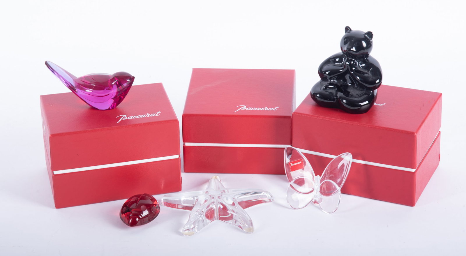 Five Baccarat Crystal Figures including Black Bear Incense Holder (1 of 3)
