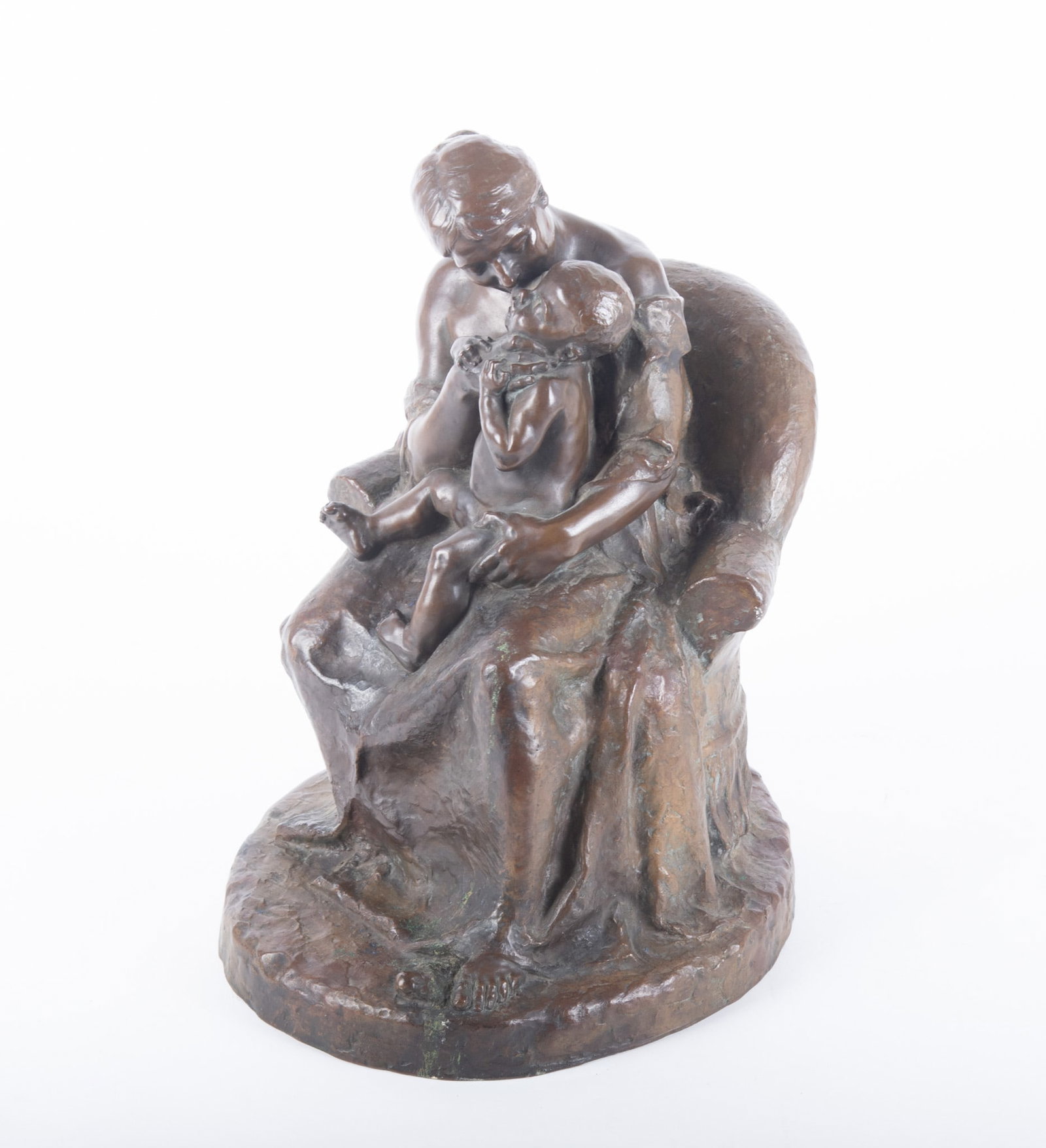Louis Armand Bardery, French 19th/20th C, Mother and Child, patinated bronze: Louis Armand Bardery French, 19th/20th C Mother and Child patinated bronze inscribed at base, Alexis Rudier, Fondeur, signed A. Bardery 15 x 13 x 10 inches