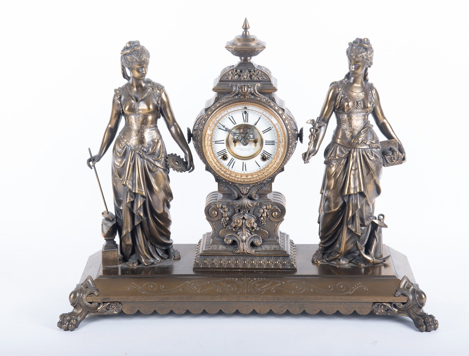 Ansonia Clock Co. "Art & Commerce" Double Figural Mantel Clock (1 of 5)
