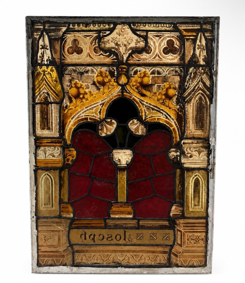 Gothic Revival Painted and Stained Glass Window Panel (1 of 5)
