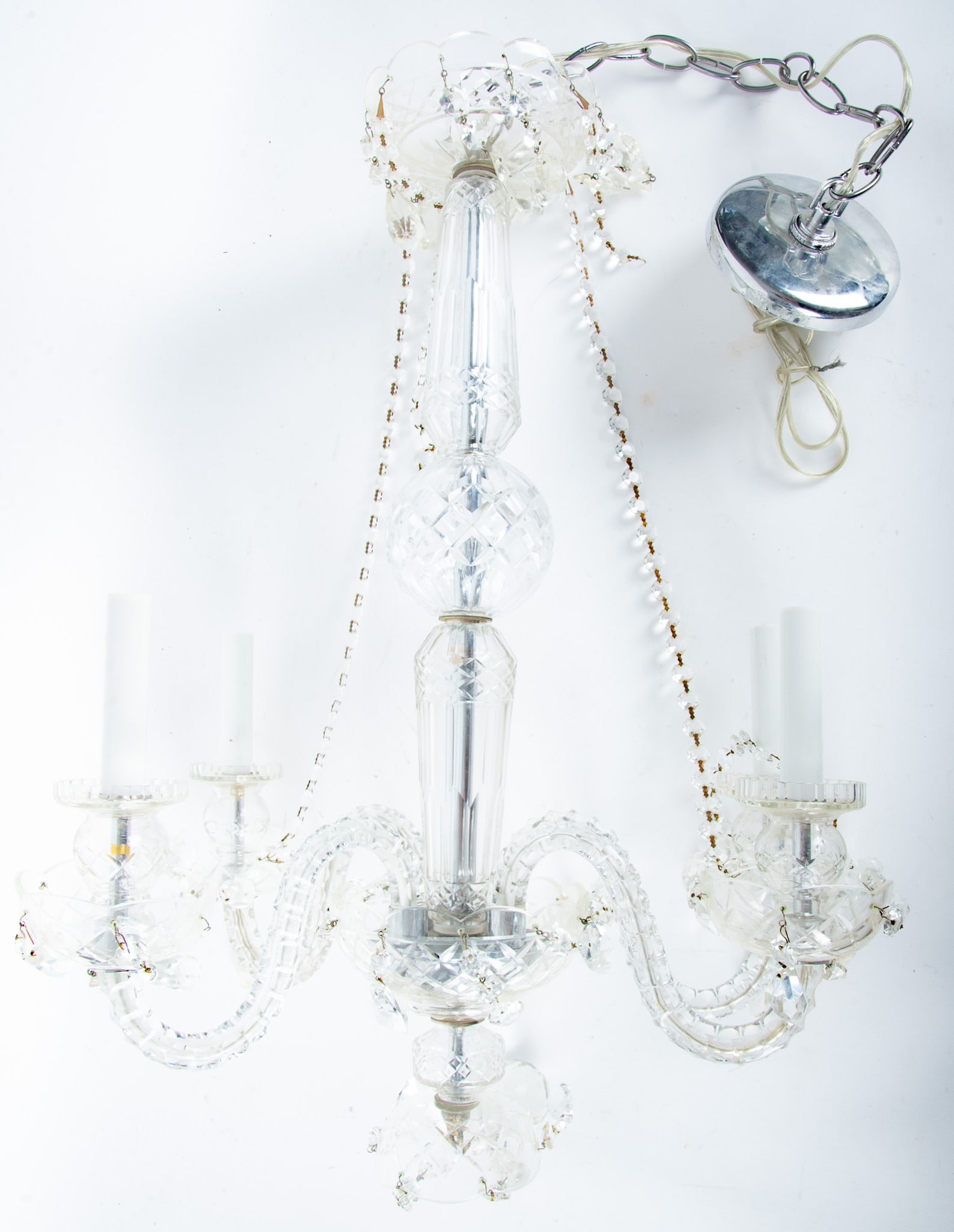 Czechoslovakian Crystal Four-Arm Prismed Chandelier (1 of 2)