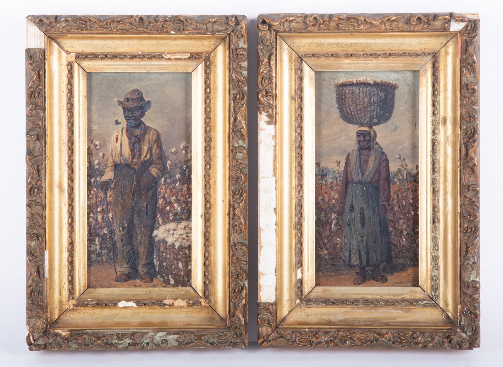 William Aiken Walker, Charleston South Carolina, Maryland, New Orleans (1838-1921), Pair of Figures,: William Aiken Walker Charleston South Carolina, Maryland, New Orleans, (1838-1921) Pair of Figures pair of oil paintings on board each signed, framed.
