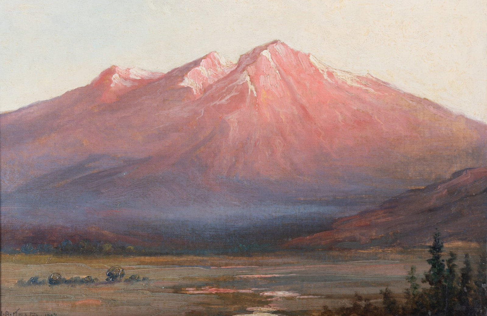 W.A.K., American 20th Century, Long's Peak from Eagle Rock, 1904, oil on canvasboard: W.A.K. American, 20th Century Long's Peak from Eagle Rock, 1904 oil on canvasboard initialed and dated lower left, framed. 11 3/4 x 18 inches; 17 1/2 x 23 1/2 inches (overall with frame)
