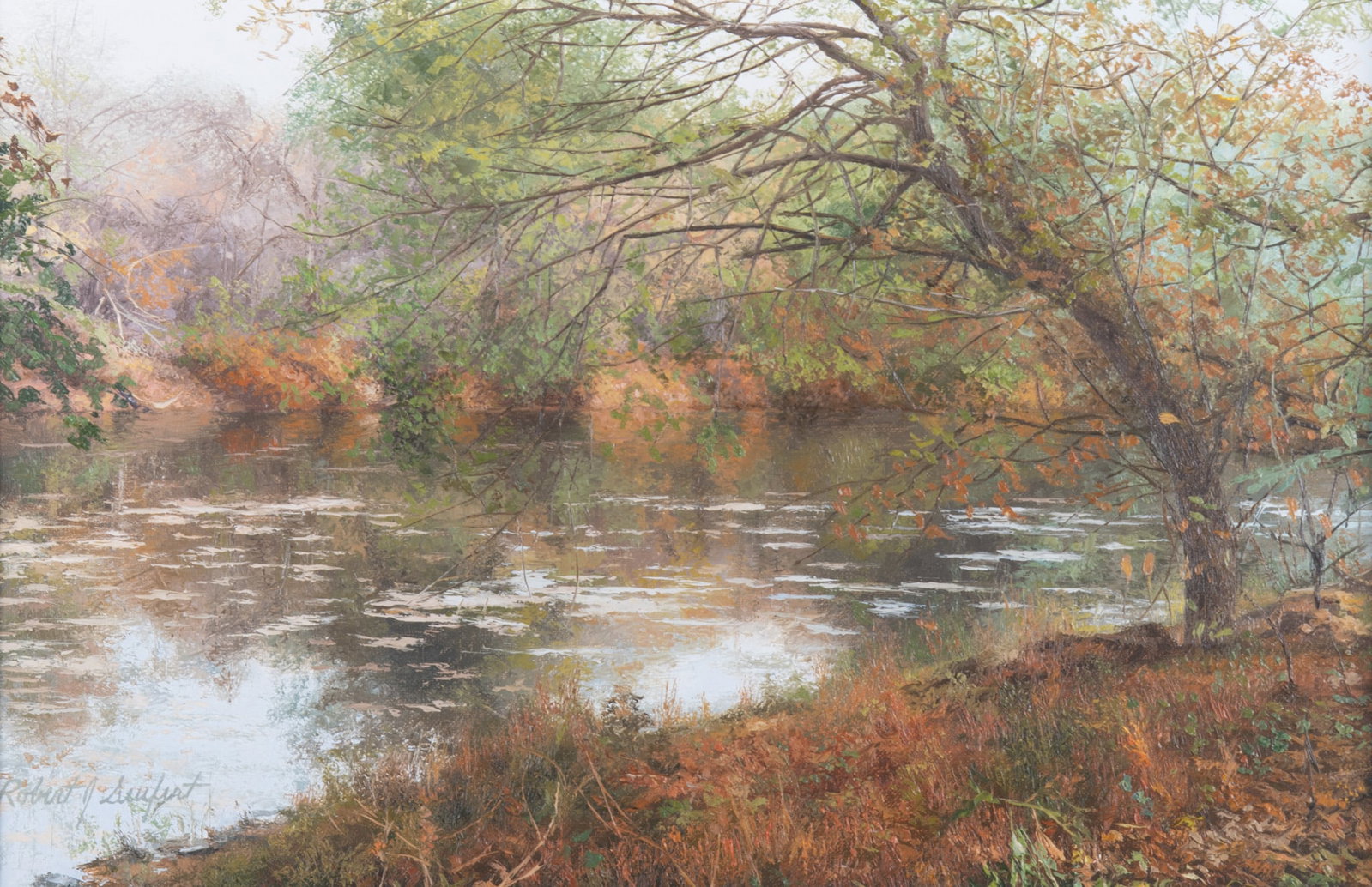 Robert Seufert, American (1937-), Landscape, oil on canvas: Robert Seufert American, (1937-) Landscape oil on canvas Signed lower left, Framed. Signed again on verso dated 18.99 12 x 18 inches 17 3/8 x 23 3/8 inches (overall with frame)