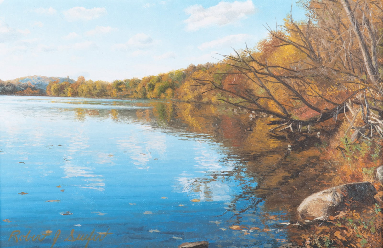 Robert Seufert, American (1937-), Landscape, oil on canvas: Robert Seufert American, (1937-) Landscape oil on canvas Signed lower left. Framed. Signed again verso and dated 1998. 8 x 12 inches; 12 1/2 x 16 1/2 inches (overall with frame)