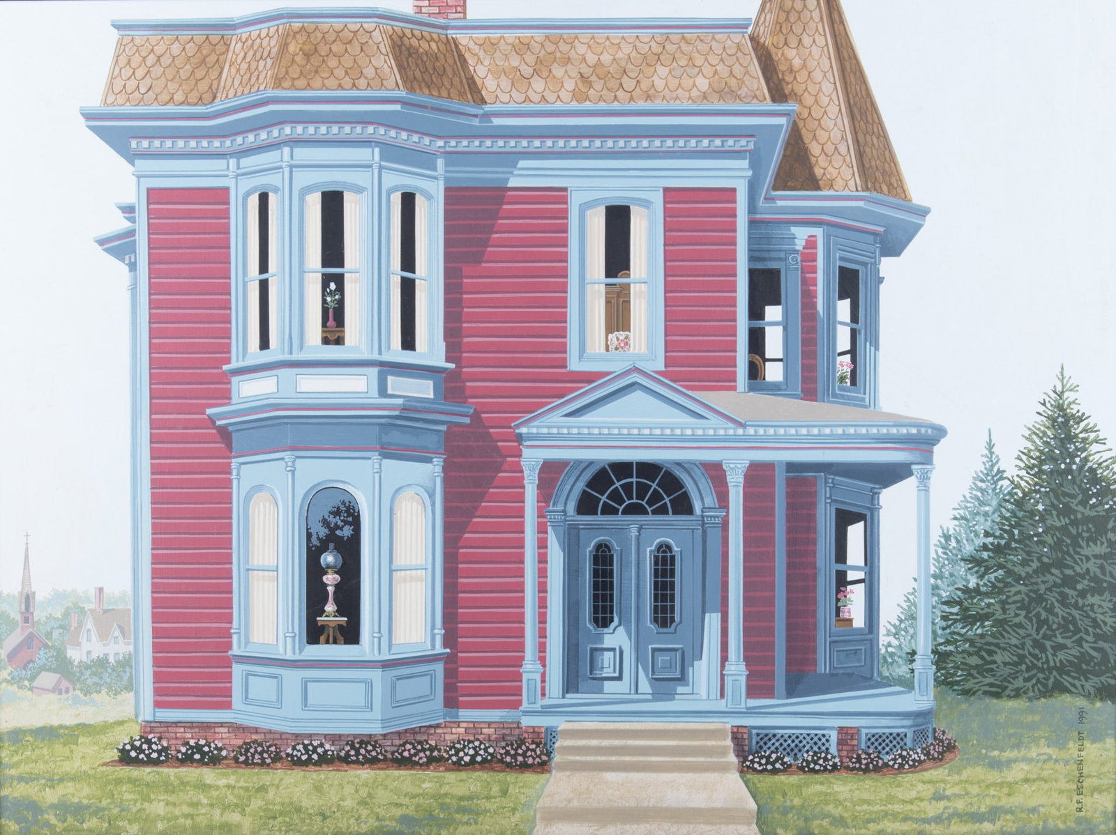 Robert F. Eschenfeldt, Illinois (20th-21st C), Victorian House, oil on board (1 of 4)