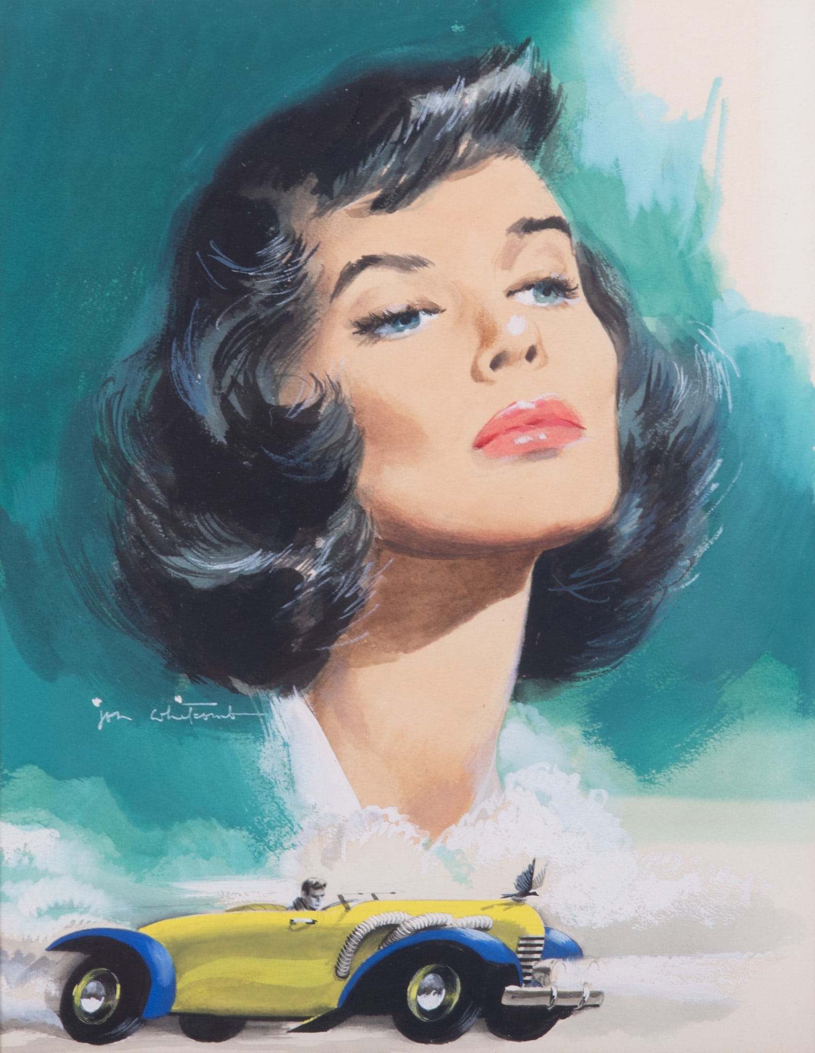 Jon Whitcomb, Oklahoma (1906-1988), Portrait of a Woman, Racecar Beneath, gouache on board (1 of 4)