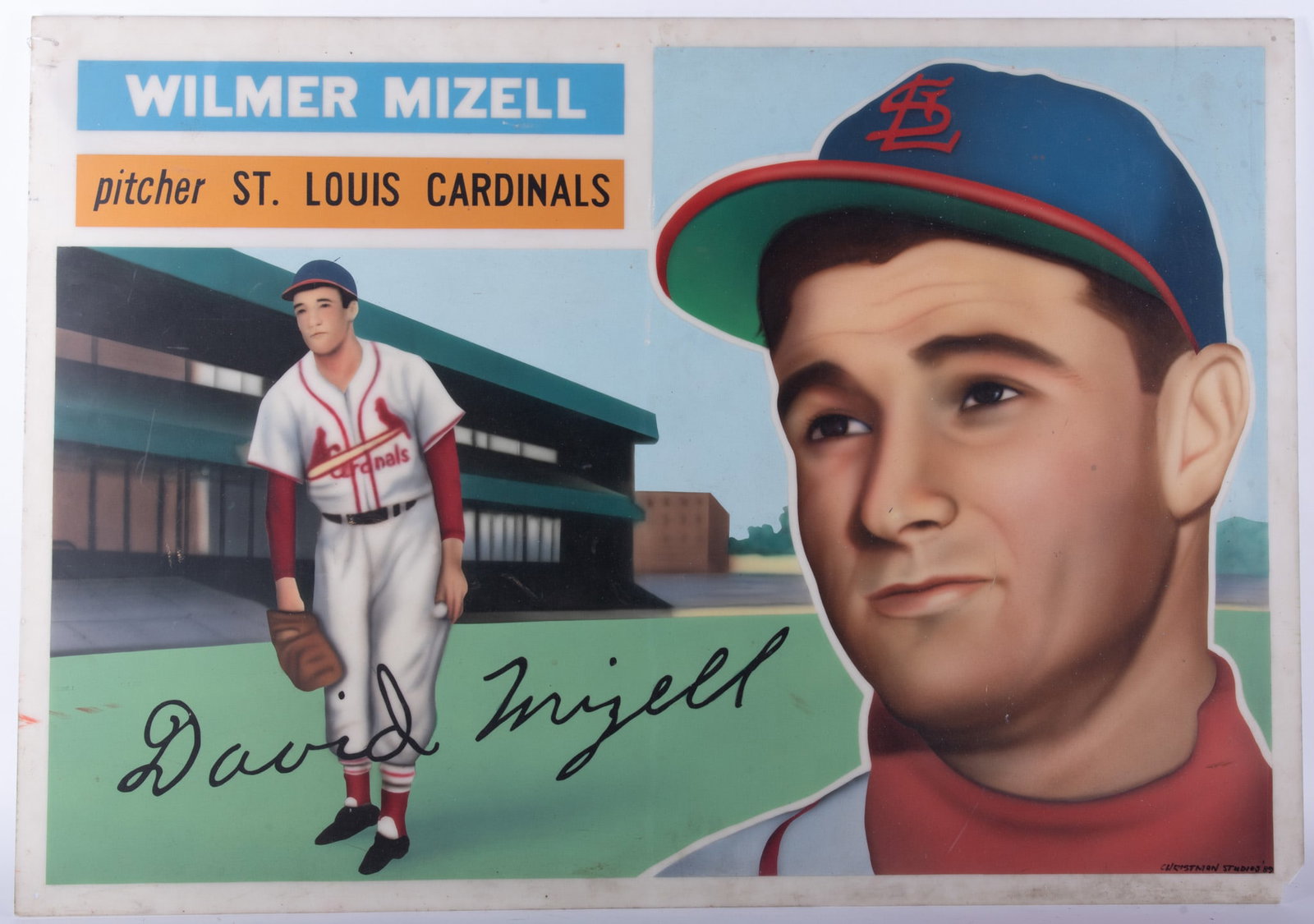 Christman Studios, 1956 Baseball Card Painting of Wilmer Mizell, airbrush on plexiglass (1 of 4)