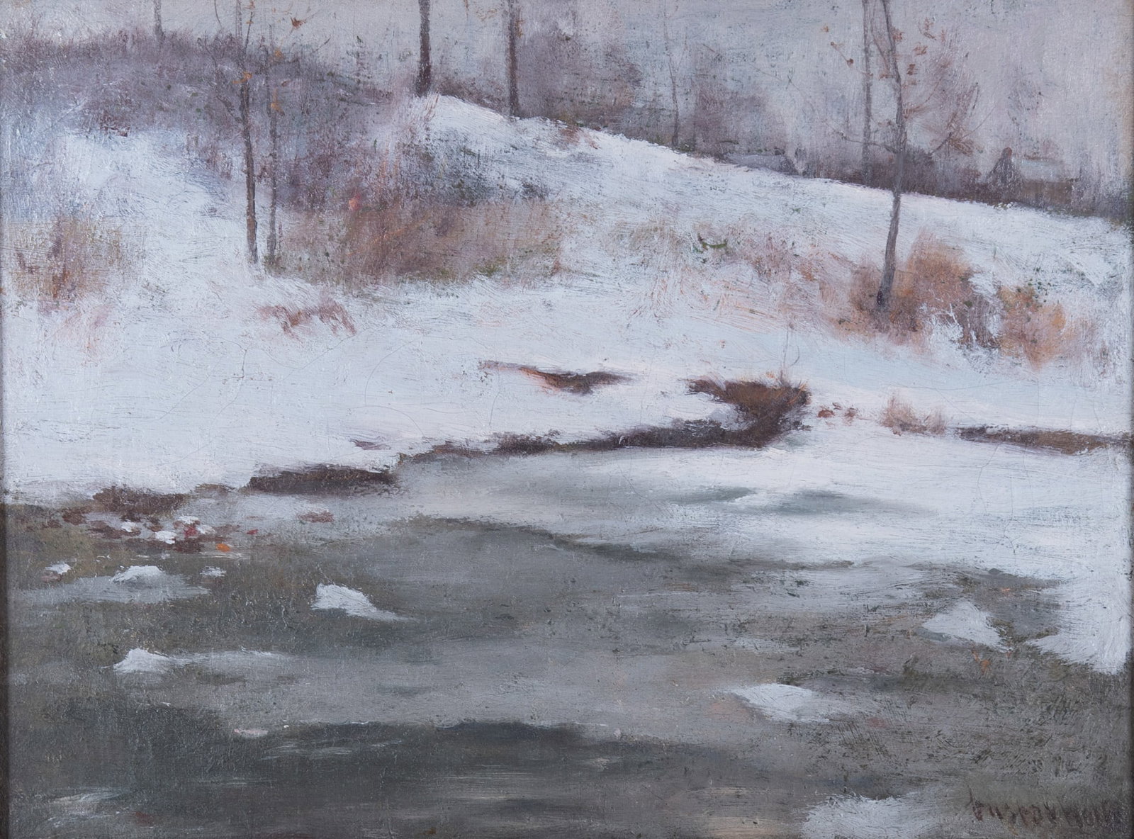 Gustav(e) Wolff, New York/Missouri/Germany (1863-1935), Creek in Winter, oil on canvas (1 of 4)
