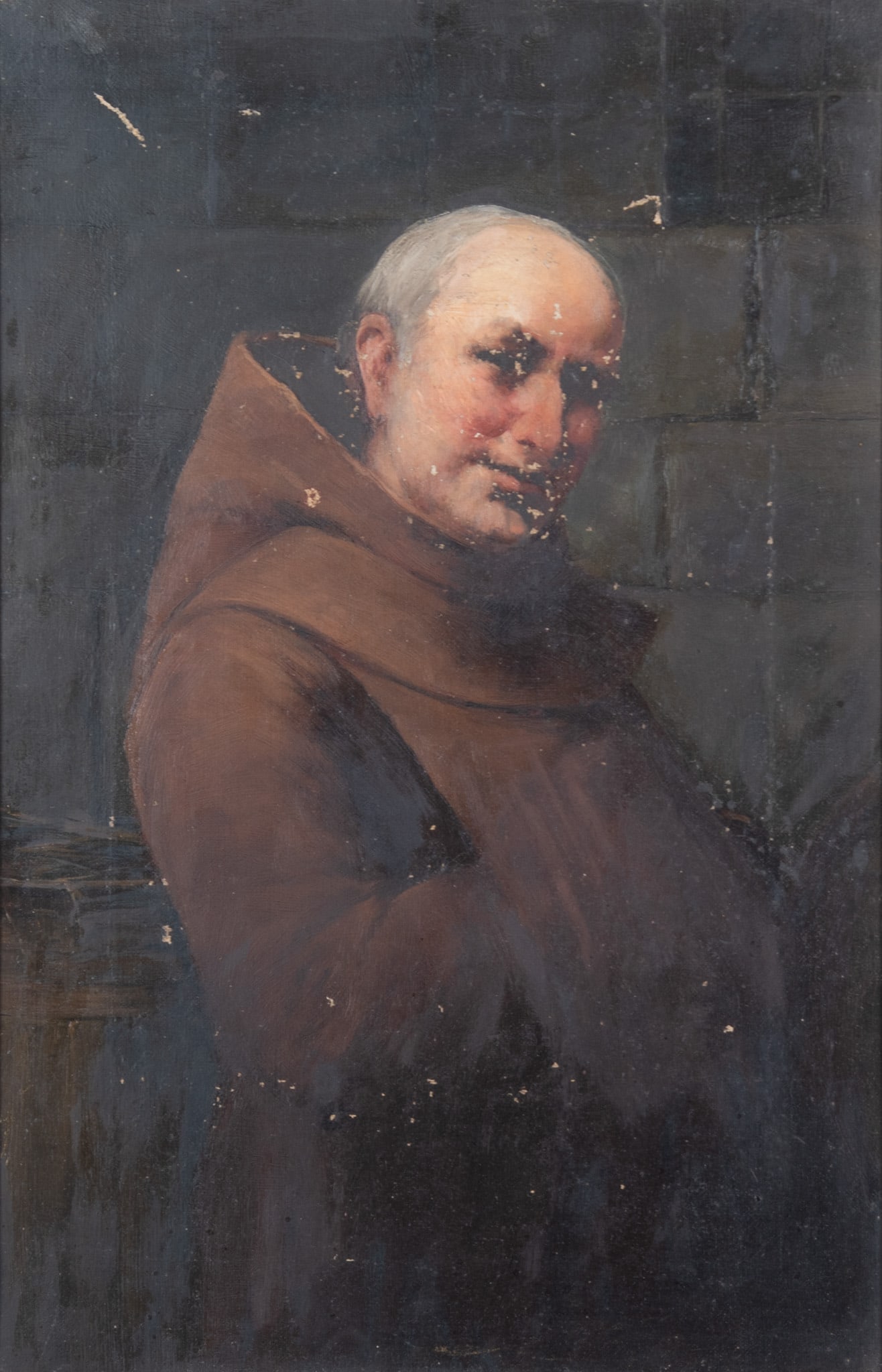 Paul E. Harney, Missouri (1850-1915), Portrait of a Monk, oil on canvas, imperfections (1 of 4)