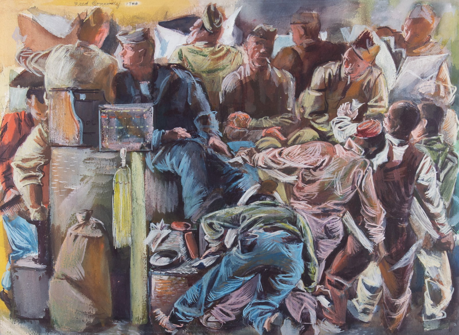 Fred Conway, Missouri (1900-1973), Service Men at Union Station, St. Louis, 1944, mixed media on (1 of 6)