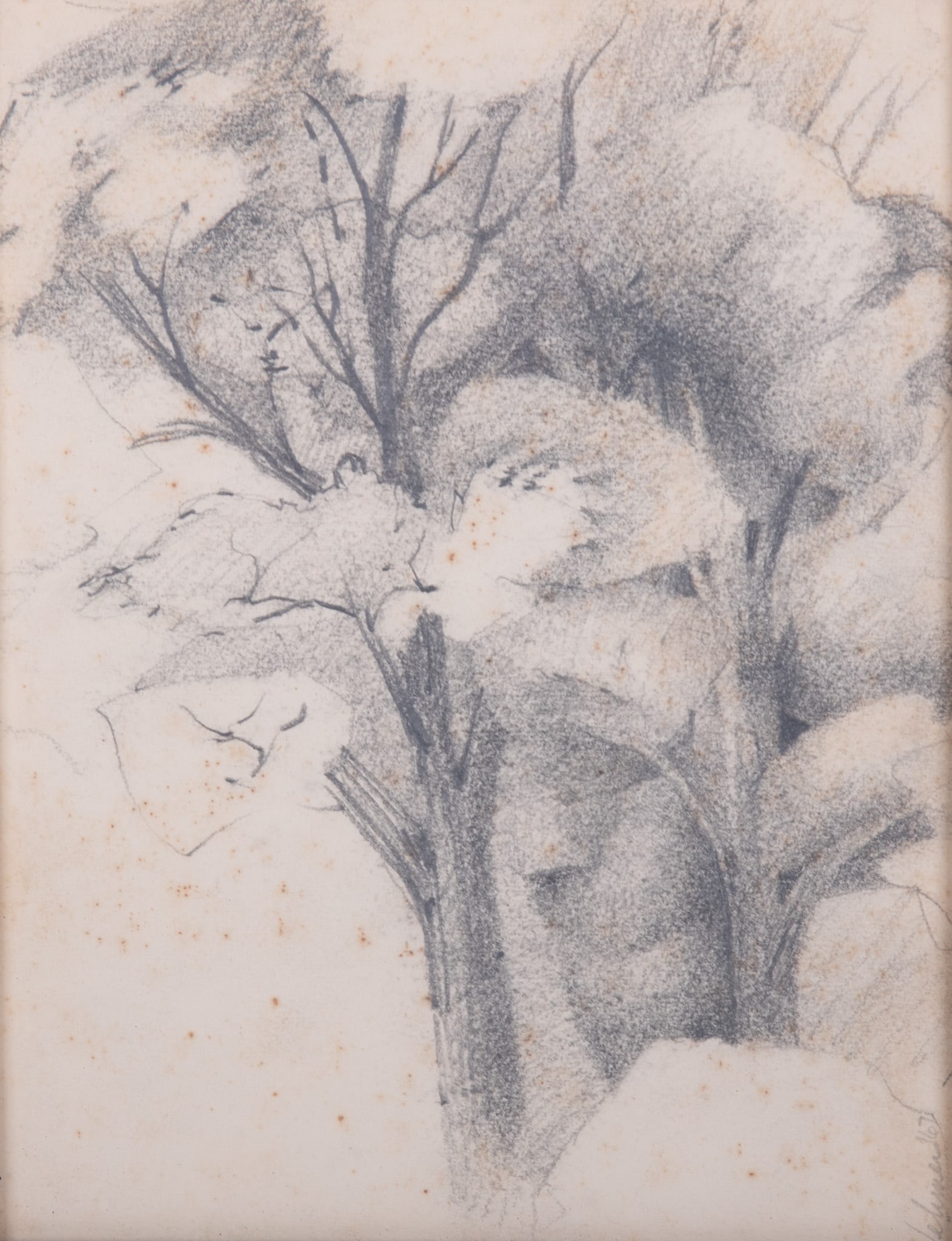 John Wehmer, Missouri (1927-2019), Trees, 1967, pencil: John Wehmer Missouri, (1927-2019) Trees, 1967 pencil signed and dated lower right, framed. Label verso: The Painter's Gallery, St. Louis 9 1/2 x 7 1/2 inches; 12 1/4 x 10 1/4 inches (overall with fra