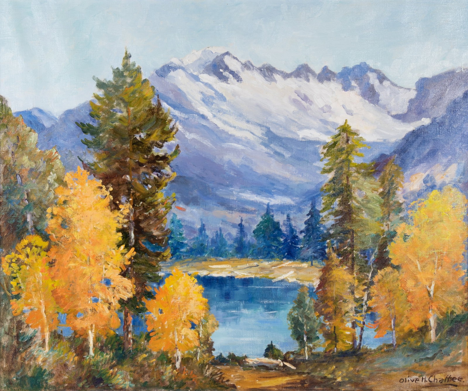 Olive Holbert Chaffee, American 1886-1980, Colorado Landscape, oil on canvas: Olive Holbert Chaffee American, 1886-1980 Colorado Landscape oil on canvas Signed lower right, Framed 30 x 36 inches; 34 1/4 x 40 1/4 inches (overall with frame)